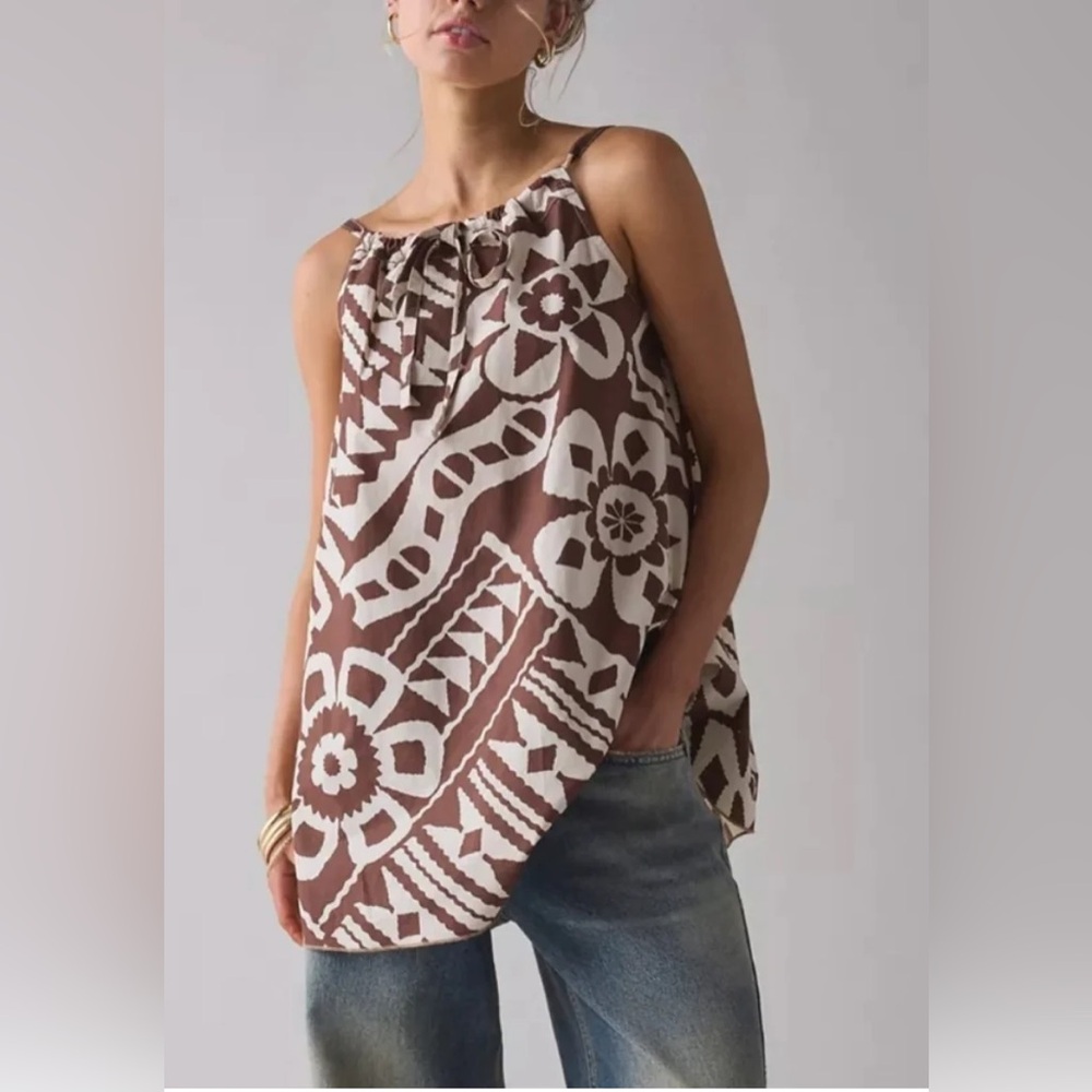 NEW BDG Eva Tie-front Ruched Strap Trapse Mini Dress In Brown